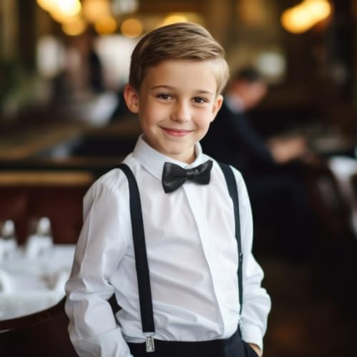 Qiuyan Adjustable Kids Bow Tie Pre-tied Bowtie Classic Solid Color Children Bow Tie Little Boys' Bow Ties Neck Bowtie For Kids Toddler Baby Wedding Party Photo