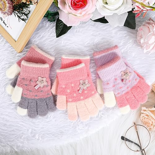QKURT 3 Pairs Kids Magic Gloves Toddler Warm Gloves Colorful Crystal Sand Glove Soft Thermal Glove Good Stretch Children's Full Finger Mittens With Novel Star Pattern For 1-5 Years Girls Boys