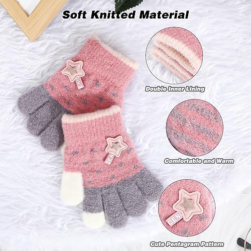 QKURT 3 Pairs Kids Magic Gloves Toddler Warm Gloves Colorful Crystal Sand Glove Soft Thermal Glove Good Stretch Children's Full Finger Mittens With Novel Star Pattern For 1-5 Years Girls Boys