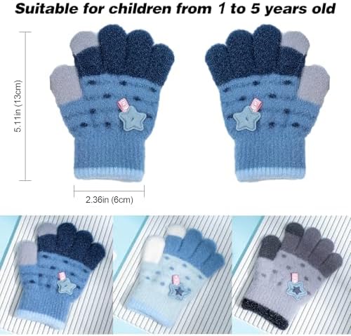 QKURT 3 Pairs Kids Magic Gloves Toddler Warm Gloves Colorful Crystal Sand Glove Soft Thermal Glove Good Stretch Children's Full Finger Mittens With Novel Star Pattern For 1-5 Years Girls Boys
