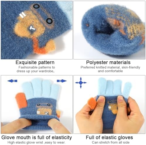 QKURT 3 Pairs Kids Magic Gloves Winter Knit Gloves Children Mitten Stretchy Full Finger Thermal Gloves Birthday Christmas Gloves For 1-5 Years Old Boys Girls