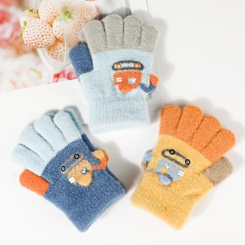 QKURT 3 Pairs Kids Magic Gloves Winter Knit Gloves Children Mitten Stretchy Full Finger Thermal Gloves Birthday Christmas Gloves For 1-5 Years Old Boys Girls