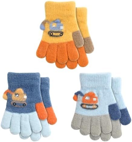 QKURT 3 Pairs Kids Magic Gloves Winter Knit Gloves Children Mitten Stretchy Full Finger Thermal Gloves Birthday Christmas Gloves for 1-5 Years Old Boys Girls