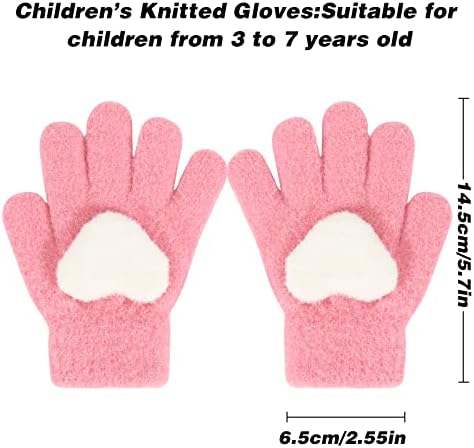 QKURT 3 Pairs Kids Winter Knit Gloves Children Thick Warm Fleece Cute Heart Stretch Magic Glove For Girls Boys Age 3-7 Years