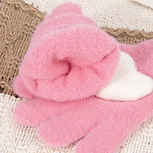 QKURT 3 Pairs Kids Winter Knit Gloves Children Thick Warm Fleece Cute Heart Stretch Magic Glove For Girls Boys Age 3-7 Years