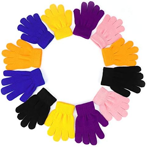 QKURT 6 Pairs Children's Magic Stretchy Gloves Unisex Knitted Gloves Winter Warm Glove Colorful Thermal Glove For Boys Girls 4-12 Year Every Day