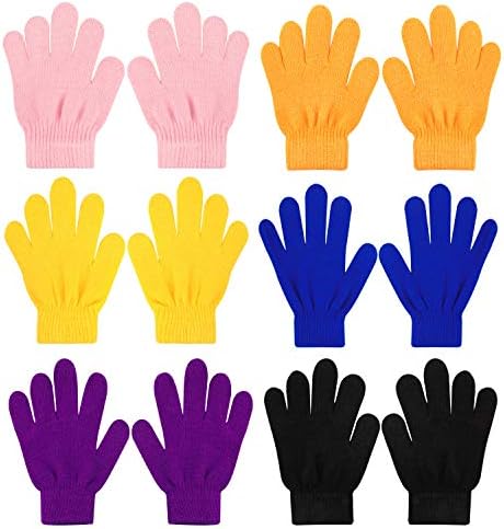 QKURT 6 Pairs Children's Magic Stretchy Gloves Unisex Knitted Gloves Winter Warm Glove Colorful Thermal Glove For Boys Girls 4-12 Year Every Day