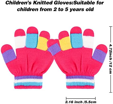QKURT 6 Pairs Kids Gloves Children Winter Knit Glove Warm Colorful Striped Stretch Magic Glove For Boys Girls Ages 2-5 Years