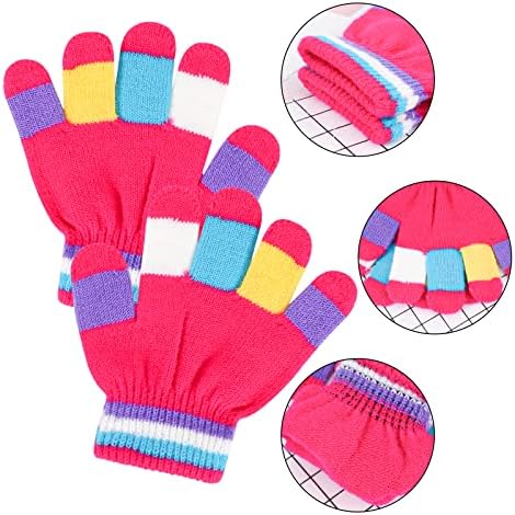 QKURT 6 Pairs Kids Gloves Children Winter Knit Glove Warm Colorful Striped Stretch Magic Glove For Boys Girls Ages 2-5 Years