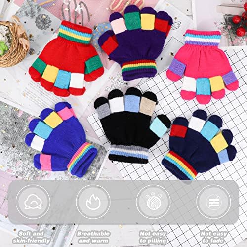 QKURT 6 Pairs Kids Gloves Children Winter Knit Glove Warm Colorful Striped Stretch Magic Glove For Boys Girls Ages 2-5 Years