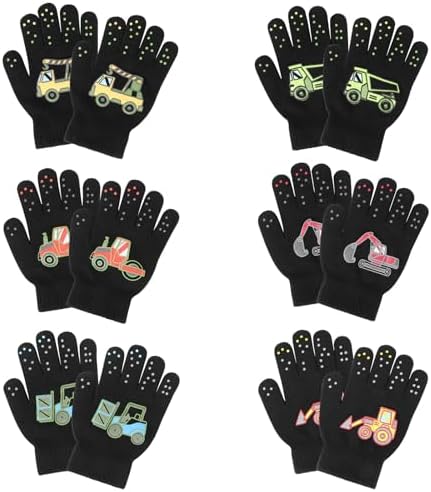 QKURT 6 Pairs Kids Gloves Winter Knit Magic Gloves Thermal Children Gloves Stretchy Full Finger Magic Gloves Birthday Christmas Car Gloves for 5-11 Years Old Boys Girls