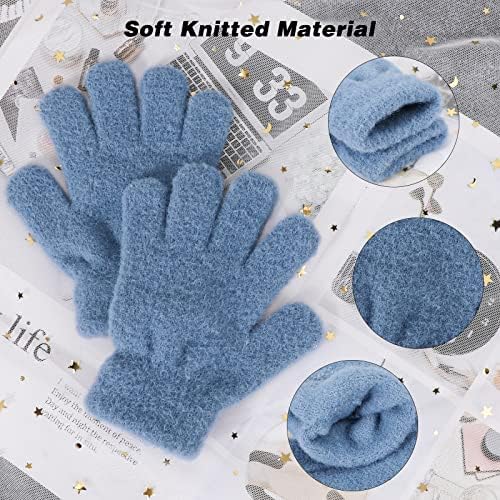 QKURT 6 Pairs Of Kids Winter Warm Gloves Solid Color Plush Children's Gloves Full Finger Winter Toddler Gloves Stretch Gloves For Boys And Girls Aged 4-10