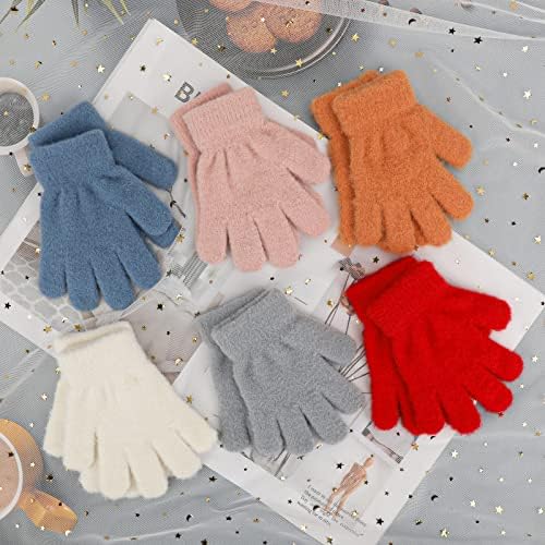 QKURT 6 Pairs Of Kids Winter Warm Gloves Solid Color Plush Children's Gloves Full Finger Winter Toddler Gloves Stretch Gloves For Boys And Girls Aged 4-10