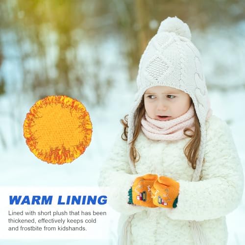 QKURT 6 Pairs Toddler Knitted Gloves Kids Winter Cold-proof Full Finger Stretch Gloves With Excavator Pattern For 2-4 Years Boys Girls