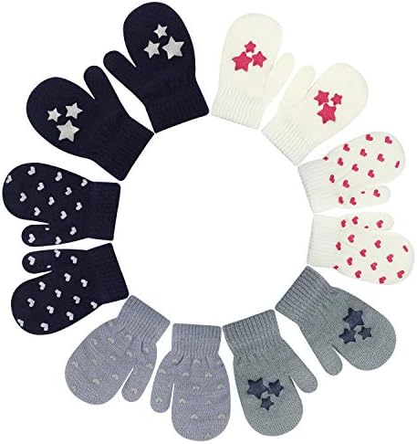 QKURT 6 Pairs Toddler Magic Stretch Mittens Unisex Knit Mitten Kids Mitten Winter Mittens Children Winter Gloves Warm Gloves For Boys Girls 1-4 Year Daily Wear