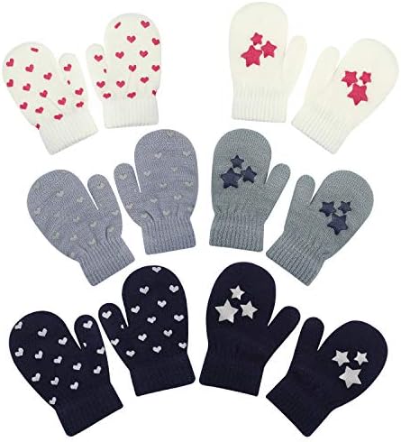 QKURT 6 Pairs Toddler Magic Stretch Mittens Unisex Knit Mitten Kids Mitten Winter Mittens Children Winter Gloves Warm Gloves For Boys Girls 1-4 Year Daily Wear