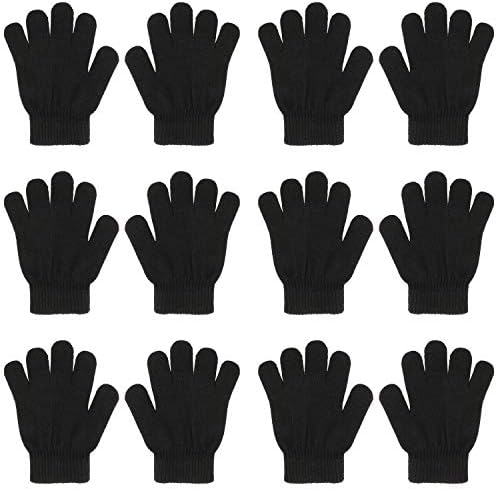 QKURT 6pcs Magic Stretch Gloves Full Finger Winter Knitted Magic Stretch Warm Gloves For 5~13 Year Old Kids Girls Boys