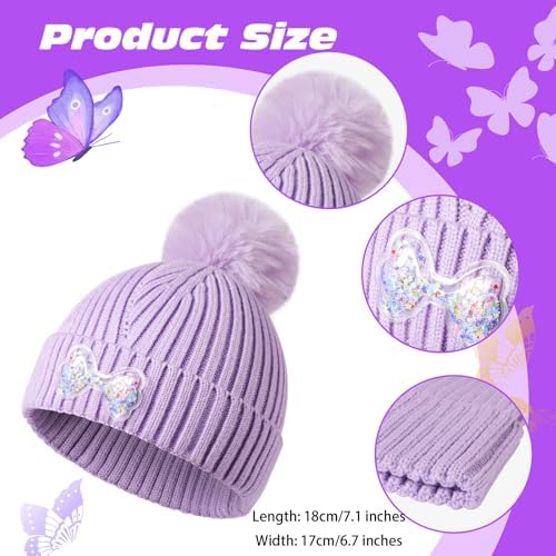 QKURT Girls Beanie Winter Hat And Mittens Set Warm Accessories For Toddler Knitted Cold Weather Kids Thermal Hat And Gloves