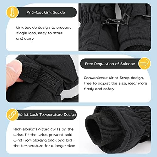 QKURT Kids Boys Ski Gloves Winter Waterproof Warm Fleece Gloves Snowproof Snowboard Glove Insulated Thermal Cold Weather Glove