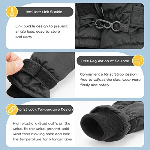 QKURT Kids Ski Gloves Waterproof Insulated Snow Gloves Windproof Outdoor Mittens Children Winter Warm Sledding Snowboard Skiing Skating Mittens For Boys And Girls 4-13 Years Old