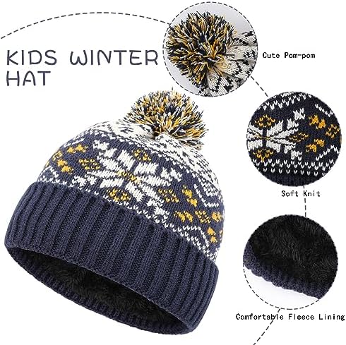 QKURT Kids Winter Beanie Hats Snood Gloves Set 3 In 1 Thickening Soft Thermal Knitted Beanie Hats With Pom Pom Neck Warmer Magic Gloves Accessories Sets For Boys Girls