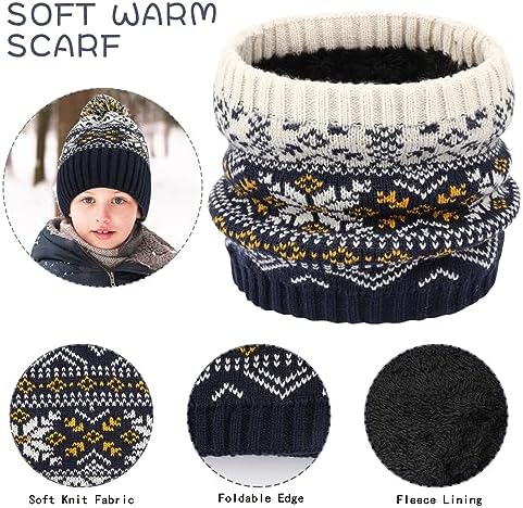 QKURT Kids Winter Beanie Hats Snood Gloves Set 3 In 1 Thickening Soft Thermal Knitted Beanie Hats With Pom Pom Neck Warmer Magic Gloves Accessories Sets For Boys Girls