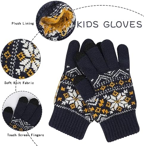 QKURT Kids Winter Beanie Hats Snood Gloves Set 3 In 1 Thickening Soft Thermal Knitted Beanie Hats With Pom Pom Neck Warmer Magic Gloves Accessories Sets For Boys Girls