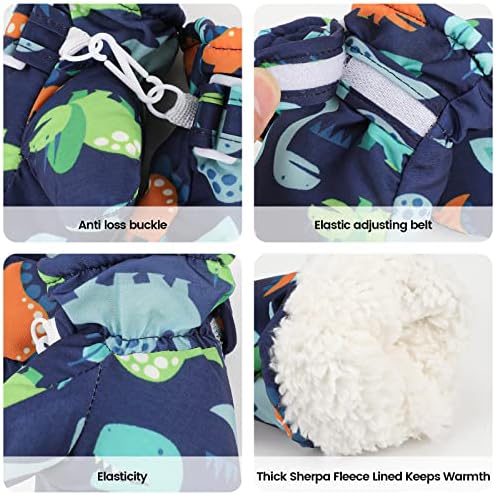 QKURT Winter Waterproof Kids Gloves Windproof Children Gloves Cold Weather Dinosaur Glove Snow Ski Toddler Glove For Boys Girls Aged 1-4 Years M:1-2Years L:2-4Years