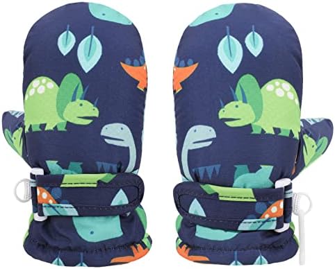 QKURT Winter Waterproof Kids Gloves Windproof Children Gloves Cold Weather Dinosaur Glove Snow Ski Toddler Glove for Boys Girls Aged 1-4 Years M:1-2Years L:2-4Years