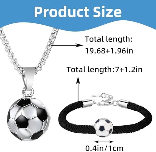 QttvbTna Football Stainless Steel Necklace And Bracelet Soccer Pendant Necklace Silver And Fashion Football Drip Bracelet For Soccer Lovers Daughter Son Gifts