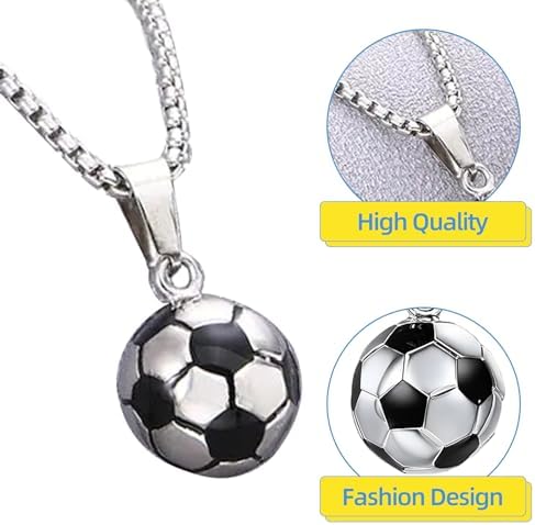 QttvbTna Football Stainless Steel Necklace And Bracelet Soccer Pendant Necklace Silver And Fashion Football Drip Bracelet For Soccer Lovers Daughter Son Gifts