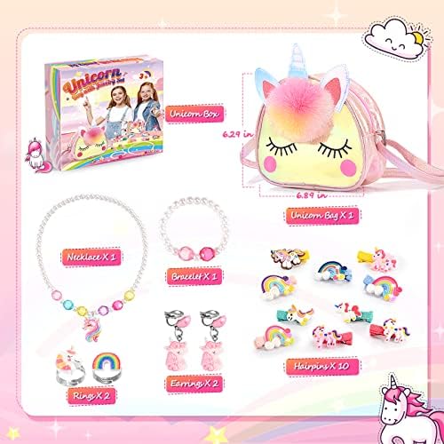 Qukir Unicorn Gifts: Crossbody Bag & Jewelry Set For Girls Age 3-10