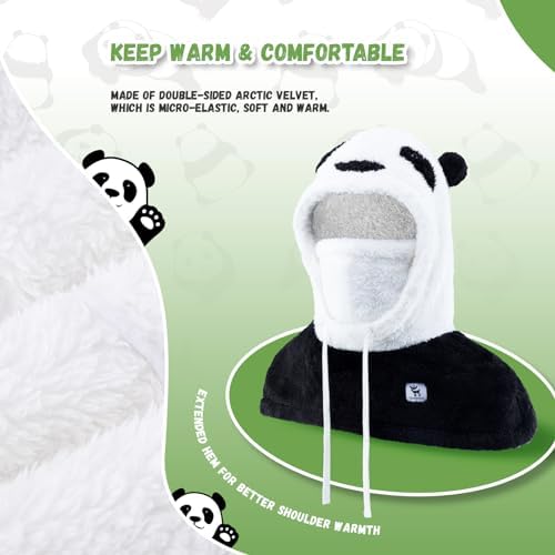 Qunature Winter Balaclava Ski Mask For Kids And Parents Panda-Design Warmer Fur Fleece Thermal Kids Hat Children Hooded Scarf Full Face Cover Mask Autumn Winter Outdoor Cycling Skiing