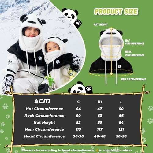 Qunature Winter Balaclava Ski Mask For Kids And Parents Panda-Design Warmer Fur Fleece Thermal Kids Hat Children Hooded Scarf Full Face Cover Mask Autumn Winter Outdoor Cycling Skiing