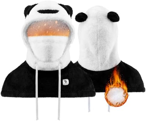Qunature Winter Balaclava Ski Mask for Kids and Parents Panda-Design Warmer Fur Fleece Thermal Kids Hat Children Hooded Scarf Full Face Cover Mask Autumn Winter Outdoor Cycling Skiing