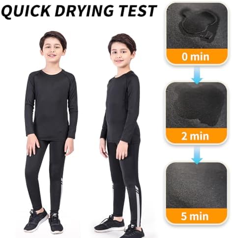 Qyibleri Kids Base Layer - Football Skins Long Sleeve Top & Tights Skins For Boys Set Kids Thermal Base Layer Set Suit For 4~16 Age