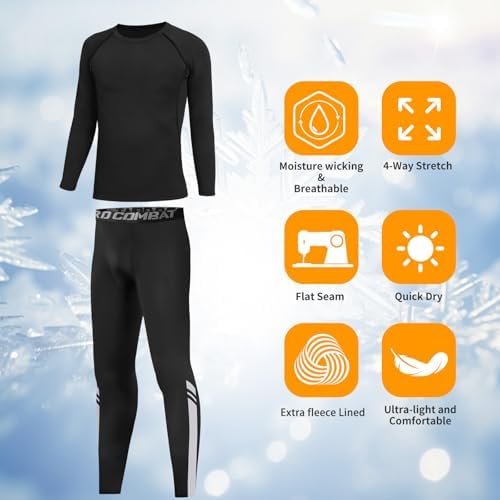 Qyibleri Kids Base Layer - Football Skins Long Sleeve Top & Tights Skins For Boys Set Kids Thermal Base Layer Set Suit For 4~16 Age