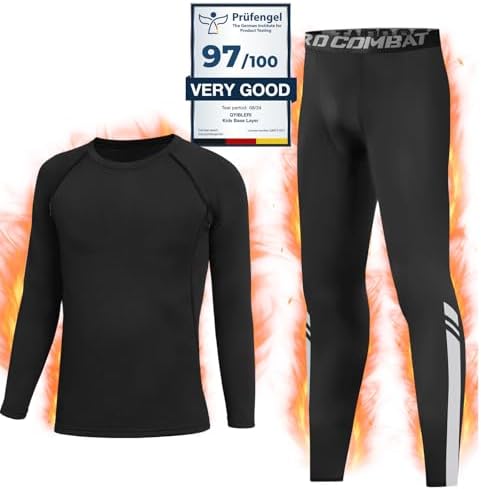 Qyibleri Kids Base Layer - Football Skins Long Sleeve Top & Tights Skins for Boys Set Kids Thermal Base Layer Set Suit for 4~16 Age