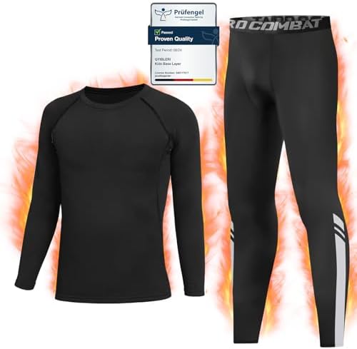 Qyibleri Kids Base Layer - Football Skins Long Sleeve Top & Tights Skins for Boys Set Kids Thermal Base Layer Set Suit for 4~16 Age