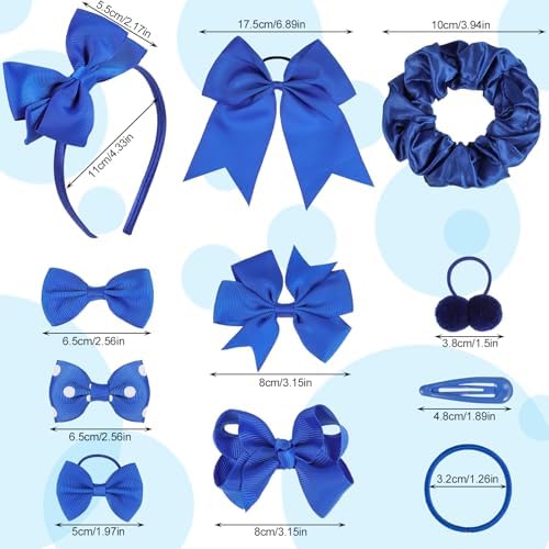 Radsocken 48Pcs Girls School Hair Accessories Kit Royal Blue Bow Hair Clips Headband Ponytail Holder Elastics Bands Ribbon Hair Barrettes Hair Accessories For Girls Birthday Gift(Rblue)