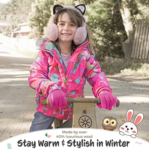 Rahhint Wool Kids Gloves For Boys Girls Winter Thermal Double Knit Gloves With Insulated Fleece Lined Keep Hand Warm Children Toddler Gift 3-15 Years