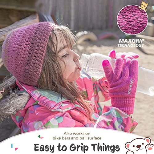 Rahhint Wool Kids Gloves For Boys Girls Winter Thermal Double Knit Gloves With Insulated Fleece Lined Keep Hand Warm Children Toddler Gift 3-15 Years