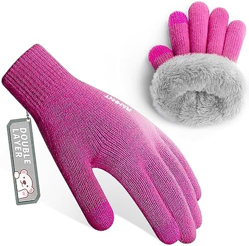 Rahhint Wool Kids Gloves for Boys Girls Winter Thermal Double Knit Gloves with Insulated Fleece Lined Keep Hand Warm Children Toddler Gift 3-15 Years