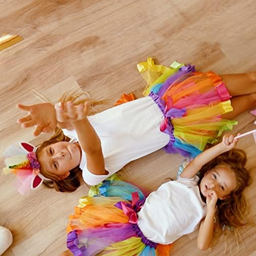 Rainbow Unicorn Tutu Skirt Girls Unicorn Headband Outfits For Kids Girls Birthday Party Gifts Princess Dress Up Ballet Dance Skirt Set
