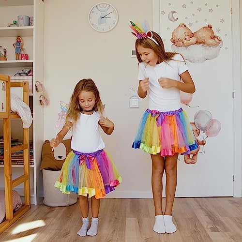 Rainbow Unicorn Tutu Skirt Girls Unicorn Headband Outfits For Kids Girls Birthday Party Gifts Princess Dress Up Ballet Dance Skirt Set