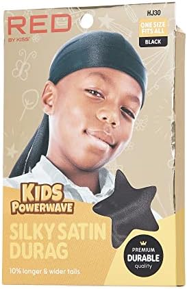 Red By Kiss Kids Sating Durags Powerwave Kids Durags Long Tail And Wide Strap Headwraps Beanies Black