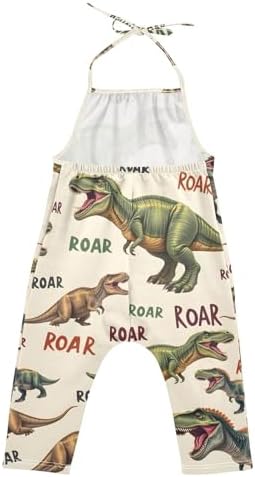 Reiacy Dino Words Toddler Girl Dungarees Jeans Loose Cotton Jumpsuit For Little & Big Kids 1-6 Yrs