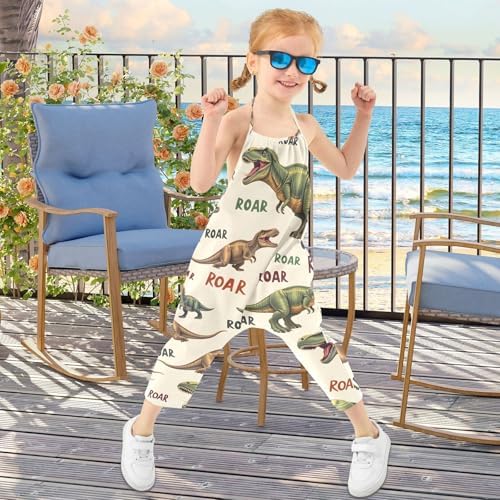 Reiacy Dino Words Toddler Girl Dungarees Jeans Loose Cotton Jumpsuit For Little & Big Kids 1-6 Yrs