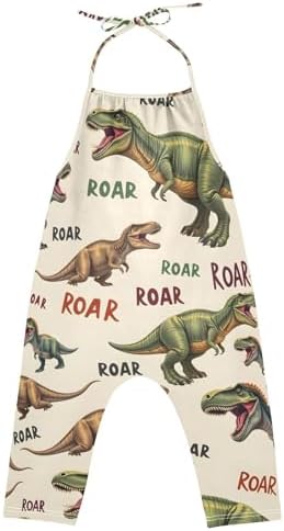 Reiacy Dino Words Toddler Girl Dungarees Jeans Loose Cotton Jumpsuit for Little & Big Kids 1-6 Yrs