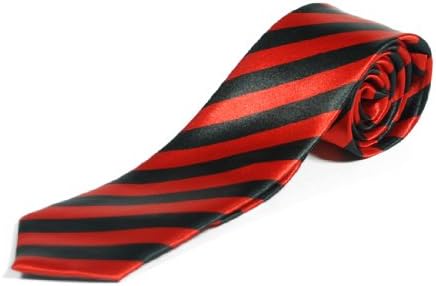 Retro Diagonal Stripey St Trinians School Skinny Tie - Black and Red